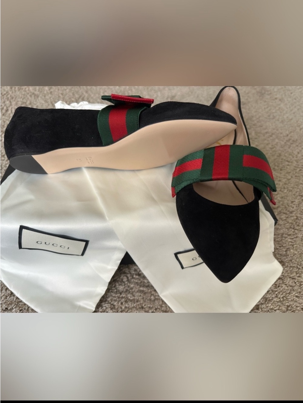 Gucci Web Bow Black Suede Ballet Flats Size 37 NIB - Picture 5 of 8